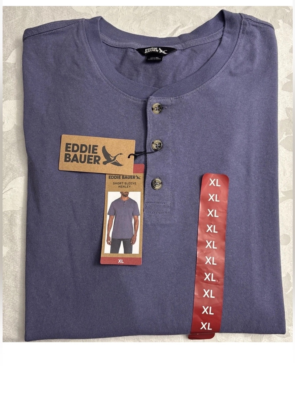 NWT Eddie Bauer Men's XL  Short Sleeve 100% Cotton Henley Shirt Purple